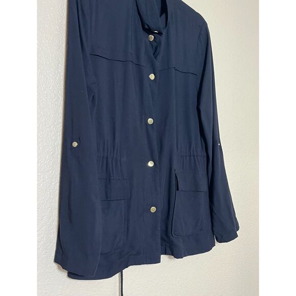 LOVE TREE SzS Lightweight Utility Jacket Snap Button Drawstring Cinch Waist Blk - Picture 2 of 8